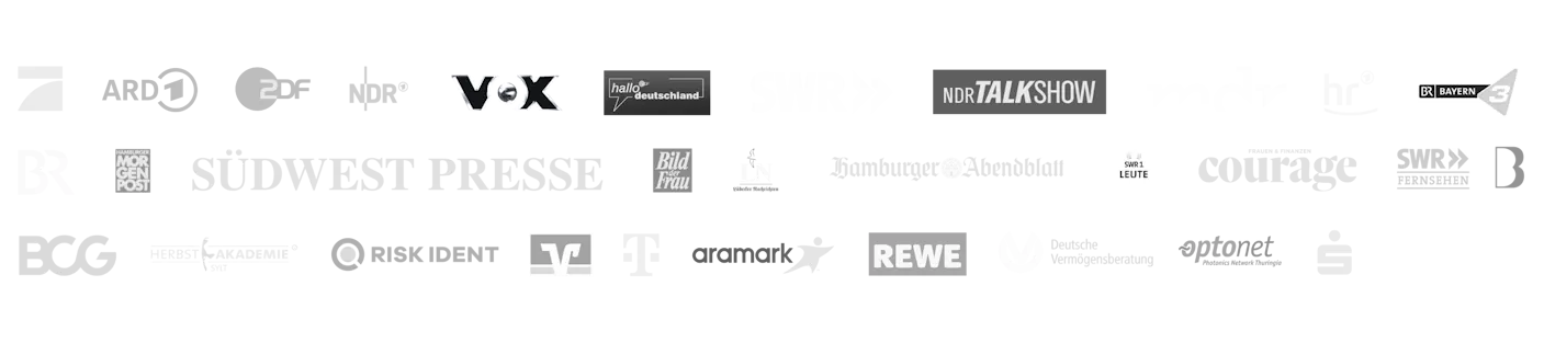 ARD, ZDF, NDR, VOX, Bayern 3, Süddeutsche, BCG, Telekom, REWE und weitere